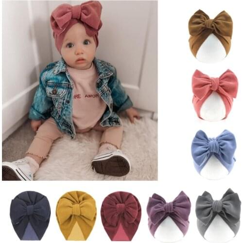 Newborn Big Bowknot India Hat Headwrap Solid Color Beanie Bow Cotton Turban 85DE