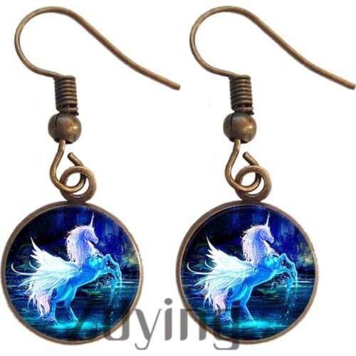 Zdying Vintage Animal Birds Horse Butterfly Dragon Dangle Earrings Glass Image Dome Charm Earring Pendant Jewelry PT39
