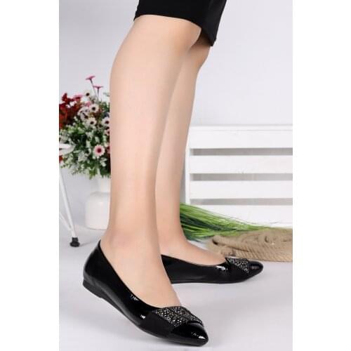 Woggo Pnt 403033 Wrinkled Patent Leather Daily Cubic Zirconia Women 'S Ballerina Shoes