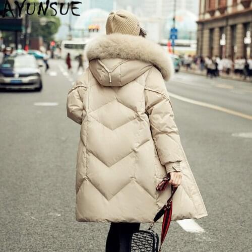 AYUNSUE Female Jacket Wnter 2020 Real Fox Fur Collar Hooded Parkas Woman Whie Duck Down Jackets Female Puffer Coat Ropa Mujer