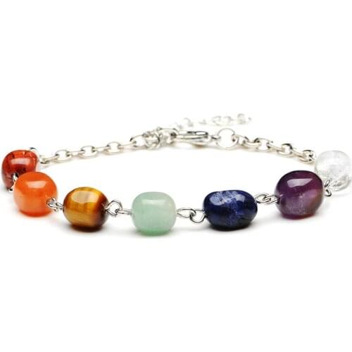 8mm Nugget Stone Amethysts Tiger Eye 7 Chakra Reiki Women Bracelets Rainbow Natural Stone Bracelets Wristband Meditation Jewelry