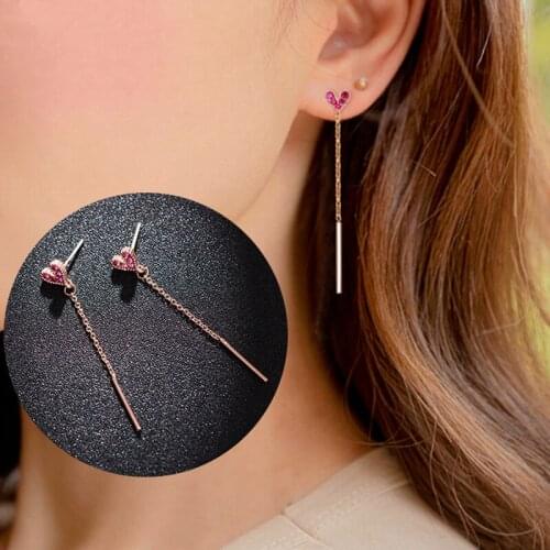 Hot Fashion Women Crystal Love Heart Shape Gold Long Hollow Chain Earrings Girl Party Accessories Jewelry 2018 New