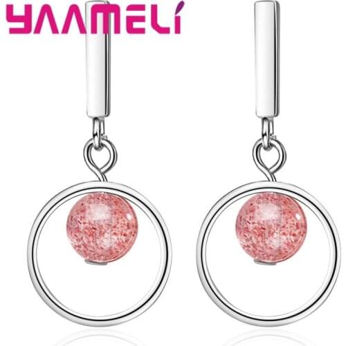 New Fashion Women Classic Style Pink Crystal Ball Pendant Earrings For Birthday Party/Anniversary 925 Sterling Silver Earrings