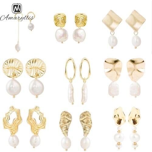 Amaiyllis 10 Style Irregular Metal Geometric Circle Square Dangle Earrings For Women Chic White Freshwater Pearl Drop Earrings