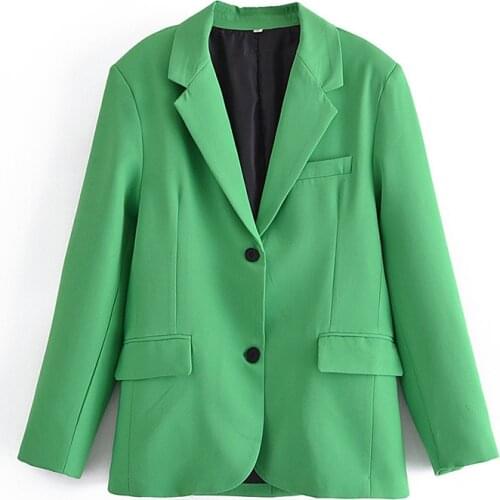 Ladies Pure Green Blazer with Buttons, Straight, Loose, Double Pockets, Fashion Blazer, Ladies Casual Jacket chaqueta mujer
