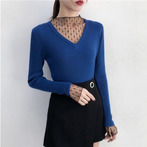 Sweater Women Pullovers Mesh Tops Long Sleeve Sweater 2020 Winter Female Casual Jumper Knitted Sweater Ladies Clothes Pull Femme