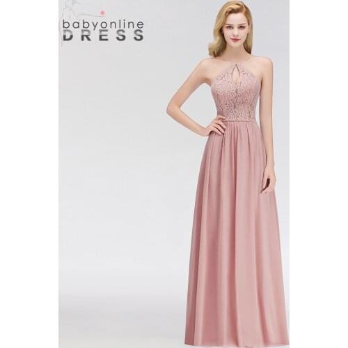 Sexy V Back Lace Long Evening Dress 2019 Elegant Halter Neck Key Hole Bust Evening Party Dresses Vestido de Festa