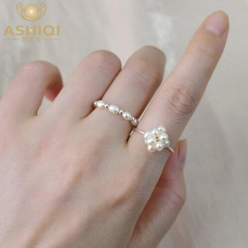 ASHIQI Real natural freshwater pearl 925 sterling silver braided ball ring Women jewelry new gift