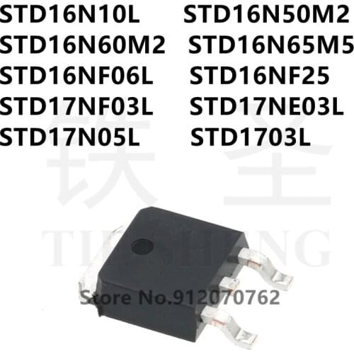10PCS STD16N10L STD16N50M2 STD16N60M2 STD16N65M5 STD16NF06L STD16NF25 STD17NF03L STD17NE03L STD17N05L STD1703L TO-252