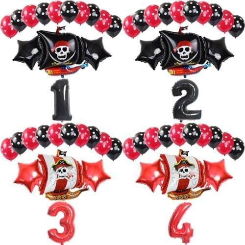 14Pcs/set Halloween Polka Skull Print pirate ship pattern Balloons Dot Latex Helium Number Balloon Birthday Theme Party globos
