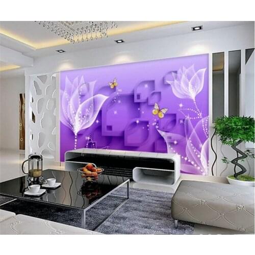 3D Floral Butterfly Wallpaper Purple Wall Mural Non-woven for Living Room Home Decor papier peint feuillage 3d mural wallpaper