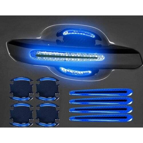 8Pcs/set 3D Carbon Fiber Auto Door Handle Scratch Protection Cover Guard Film Universal Car Safety Warning Reflective Stickers