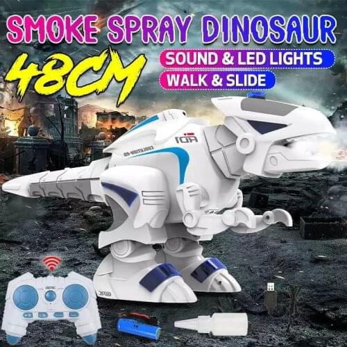 Big 2.4G RC Dinosaur High Simulation Remote Control Robot animal RC Toy Spray Fire Walking Dancing Singing Sound & Light gift