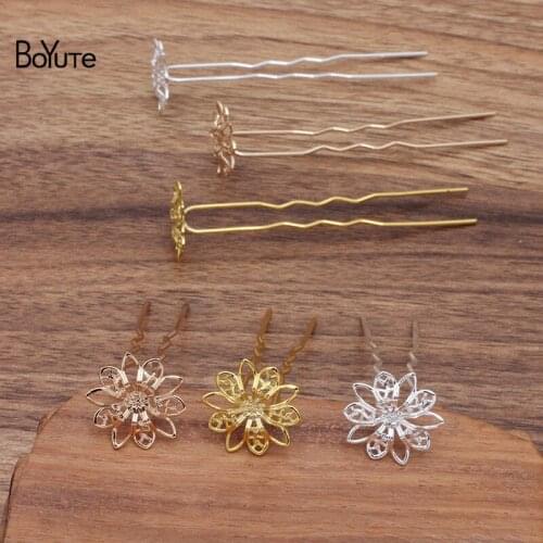 BoYuTe (20 Pieces/Lot) 19MM Filigree Flower Plate Welding 75*10*1.2MM Hair Fork Hairpin Bride Hair Jewelry Diy Accessories