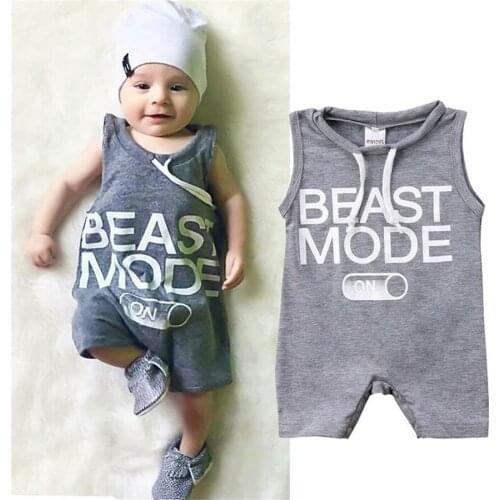 Kids Baby Boy BEAST MODE ON Letter Printed Casual Cotton Romper Photography Loose Jumpsuit Outfits Clothes Summer 2019 NEW