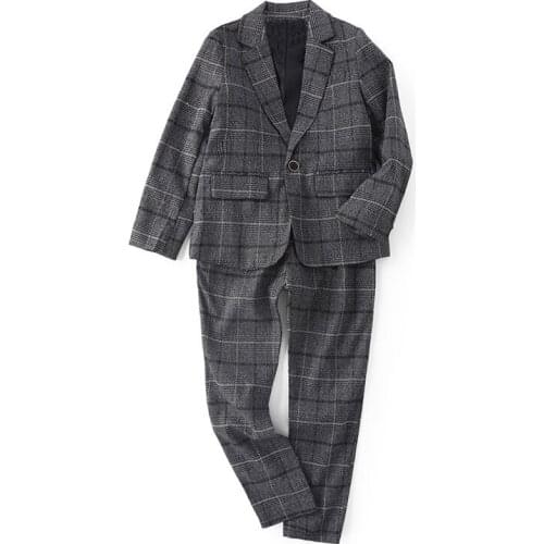 Boys Formal Plaid Suit Set Children Spring Autumn Fashion Party Performance Wedding Costume Kids Blazer Pants 2pcs Clothing Set