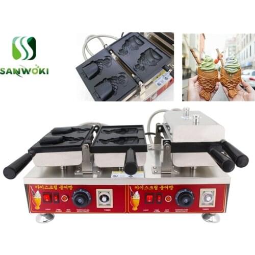 Electric Japanese Ice Cream Taiyaki Waffle Maker 110v 220v Taiyaki Machine Fish cake making machine fish waffle cone Baker pan