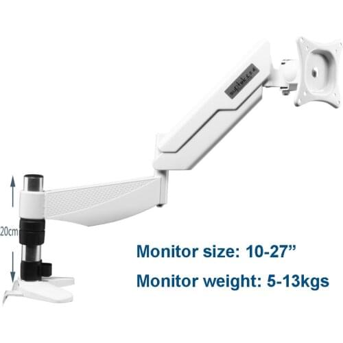 Ergonomic 10-27" Full Rotation Desktop Monitor Holder Gas Spring Arm TV Mount Free Lifting Bracket Loading 1.5-10kgs White black
