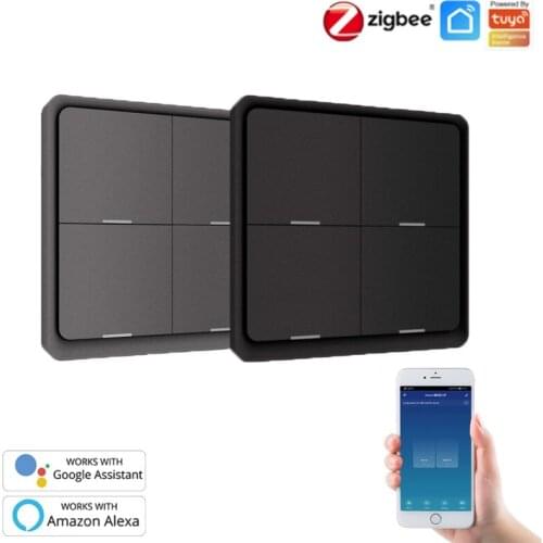 4 Gang Tuya Zigbee Wireless 12 Scene Switch Push Button Controller Battery Powered Automation Scenario For Tuya Devices Hot