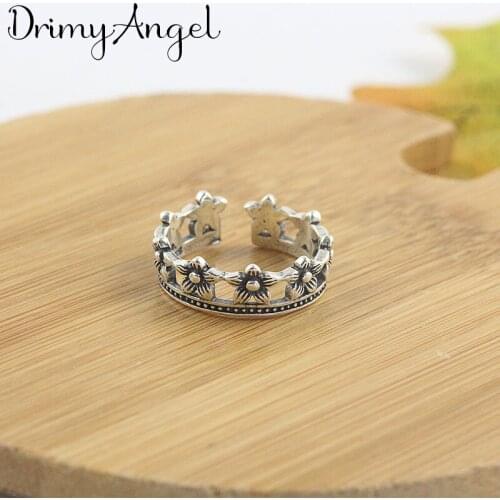 Vintage Handmade Silver Color Crown Rings For Women Men Adjustable Size Christmas Gifts Party Rings Personality