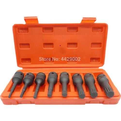 8pcs Air Impact Tamperproof Spline 12 Point Bit Socket Set 1/2" Dr Spline Impact Socket Bits Set M5 M6 M8 M10 M12 M14 M16 M18