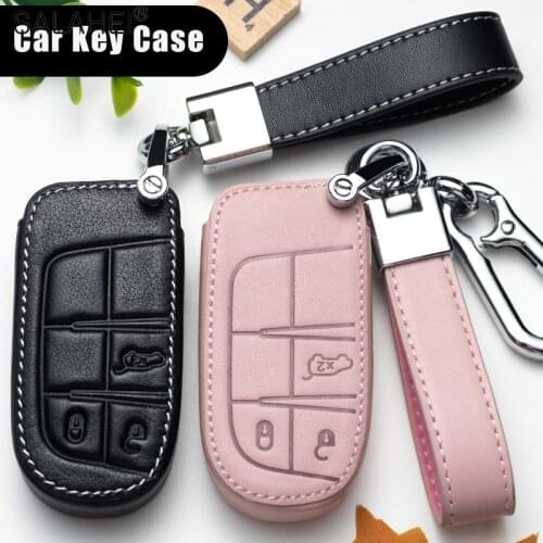 Leather Car Key Case For Jeep Fiat Dodge Ram 1500 Journey Charger Renegade Grand Cherokee For Chrysler 200 300 Dart Challenger