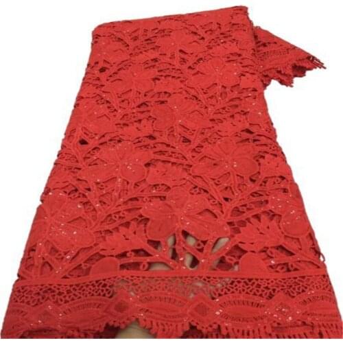 Red High Quality African Sequins Milk silk Lace Fabric French Net Embroidery Tulle Lace Fabric For Nigerian Wedding Party Dress