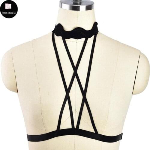 Lace Top Harness Cage Bra Sexy Cross Underwear See Through Lingerie Lace Collar Bralette Fetish Bondage Harness