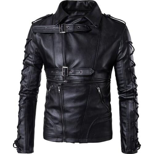 New pu leather jacket coat men bandage zipper jackets for boys long sleeve black plus size outerwear coat slim motorcycle jacket