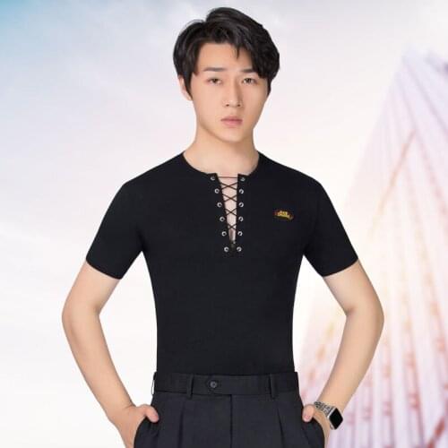 New arrival delivery fast DOUBL brand Latin Dance Tops Mens Summer Short Sleeve Mens Practice clothes performance