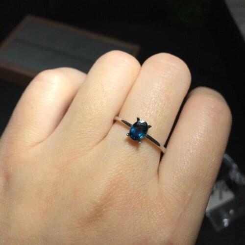 Natural Sapphire S925 Sterling Silver Ring Birthstone Ring Ladies Blue Gemstone Fashion Pop Ring