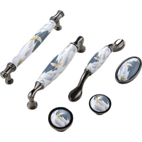 Sky blue/Ceramic Door Handles European Antique Furniture Handles Drawer Pulls Kitchen Cabinet Knobs and Handles