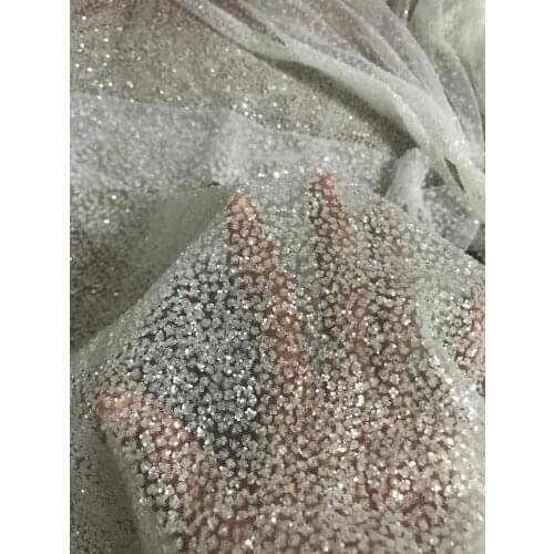 Nigerian French Fabric for wedding dress SYJ-11149 Glued glitter sequins Tulle Lace Fabric