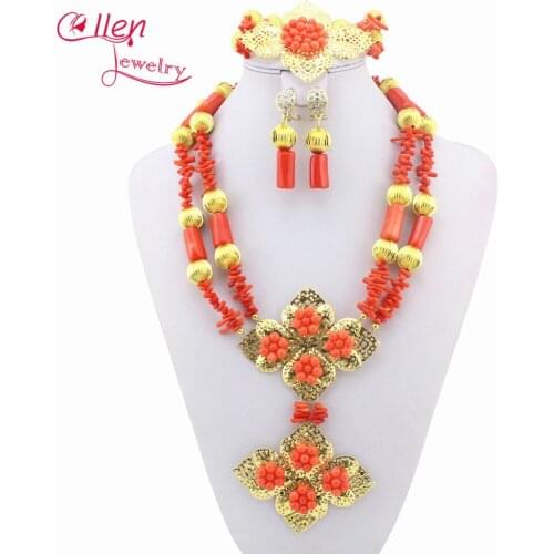 Charming Nigerian Wedding African Coral Beads Jewelry Set Coral Beads Jewelry Set Free Shipping W11271