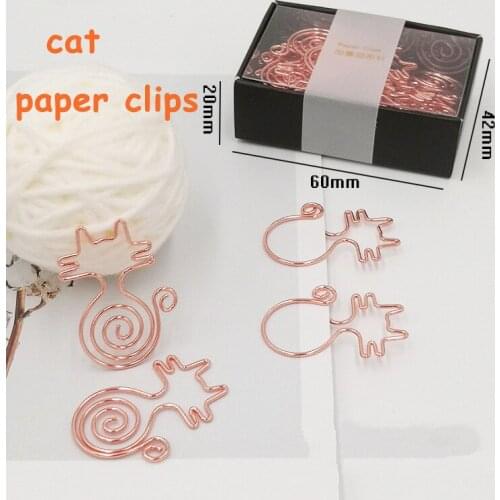 Wholesale 200pcs Rose Gold Paper Clips Kawaii Cat metal Paper Clips Decorative Stationery Gold Office Supplies Accessories