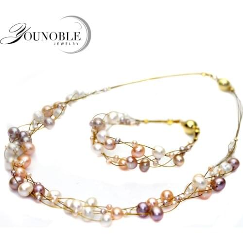 Genuine Freshwater Pearl Necklace Set For Women,wedding Pearl Necklace Bracelet Mom Birthday Best Gift White