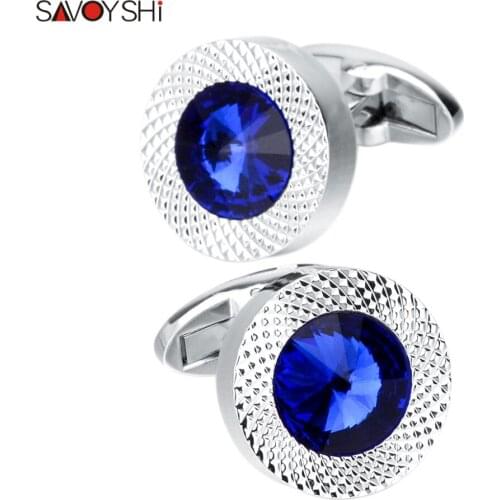 SAVOYSHI Luxury Mens Shirt Cufflinks High Quality Lawyer Groom Wedding Fine Gift Blue Crystal Cuff Links Brand Designer Jewelry