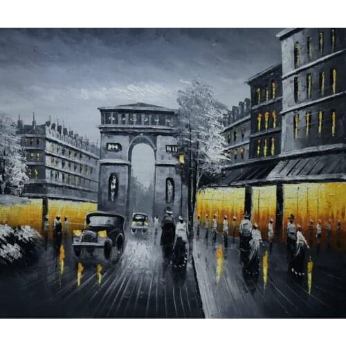 Handpainted Enropean Landscape Oil Painting on Canvas White and Black Paris Street Painting Wall Art Picture for Living Room