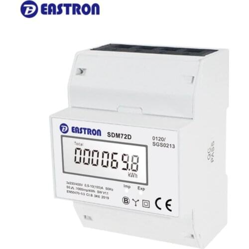 SDM72D, 10(100)A,220/230V, 3 phase 4 wire energy meter; 4 module wide; pulse output;100A direct load, 6+1 digits LCD display