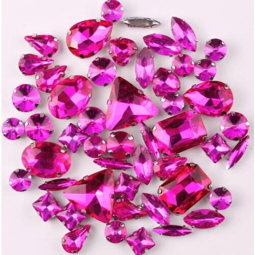 Silver claw setting 50pcs/bag shapes mix Rose glass crystal sew on rhinestone wedding dress shoes bag diy trim