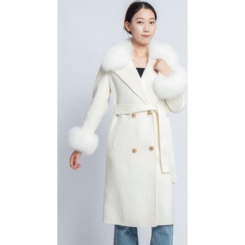 Wool coat with real fox fur collar Female overcoat winter 2020 new fahion autumn and winter coat women ladies coats