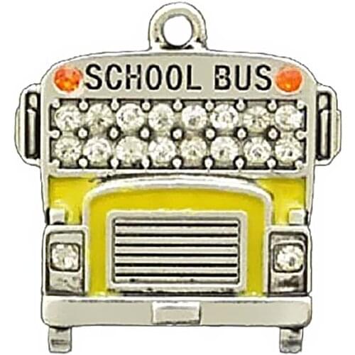 School Accessories Wholesale Crystal Stone School Bus Pendants Charm For Bus Driver Gift Jewelry