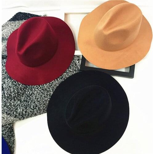 Solid Retro Classic Felt Hat Jazz Church Hats Fedora Hat With Big Brim Panama for Women Men Top Hat Ladies Imitation Wool Cap