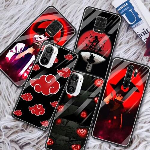 Glass Case For Redmi Note 10 9 9T 9S 8 8T 7 9A 8A K30 K40 Pro Max 5G Silicone Shell Black Cover Anime Cloud Red Eye