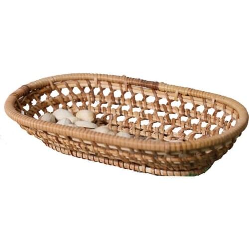 Ins Fruit Plate Tea Tray Rattan Natural Handmade Woven Small Basket Desktop Storage Kitchen Utensils Home Accessories Crafts