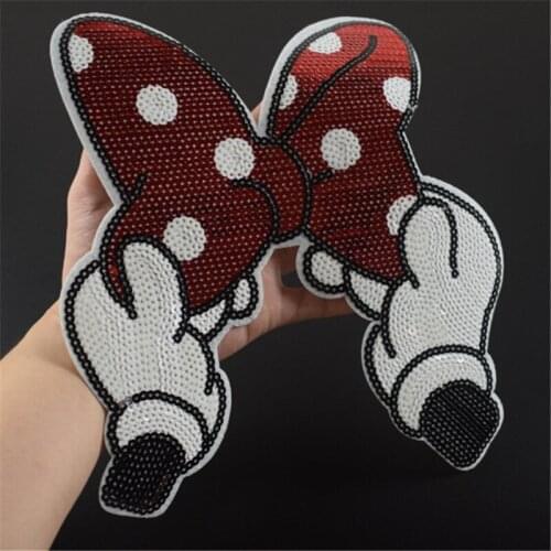 Iron on patches for clothing 25cm Dot Bow Red Sequined Fabric Sequins Strange things T shirt Women Patch Clothes Stickers