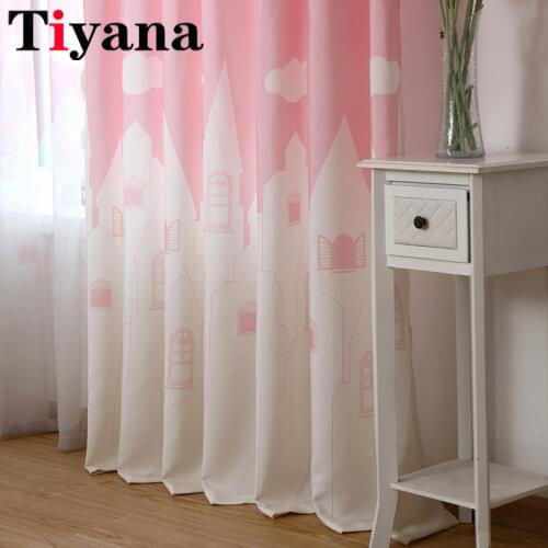 Cartoon Castle Shade Blinds Window kids room curtains girls Bedroom Living Room Sheer Window Drapes Pink Blue Color P126X