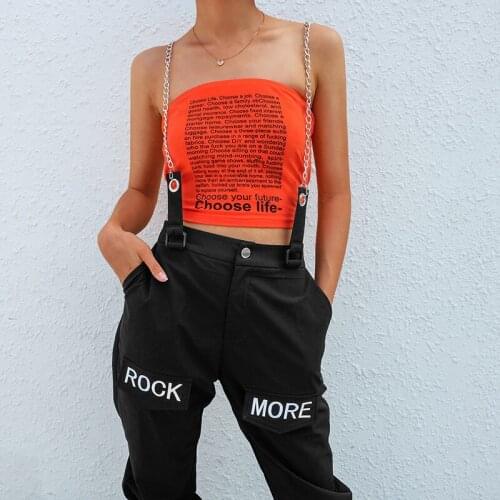 Hip Hop Pants Chains Patchwork Letter Embroidery Pants Women 2021 Elastic High Waist Capris Black Trousers Female