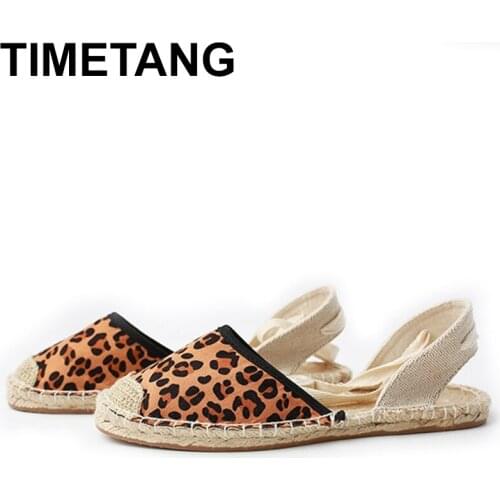 TIMETANG New Summer Women Espadrilles Ankle Strap Platform Sandals Leopard Zebra Lace up Women Flat Sandals 35-43E898