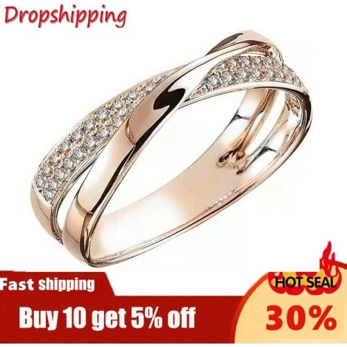 Newest Fresh Two Tone X Shape Cross Ring for Women Wedding Trendy Jewelry Dazzling CZ Stone Large Modern Rings Anillos